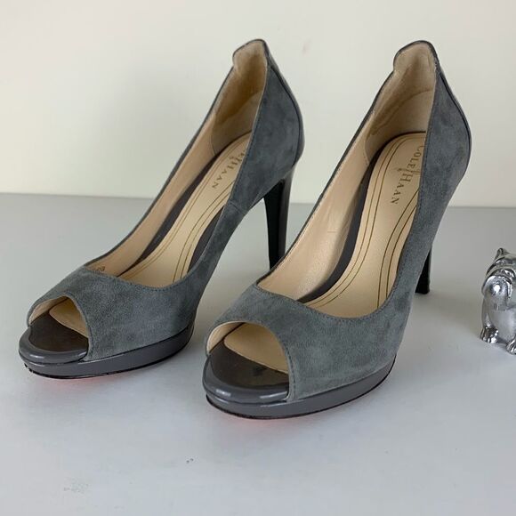 Cole Haan Nike Air Grey Suede/Patent Leather Peep-Toe Platform Heels Sz 4.5 - Picture 3 of 6